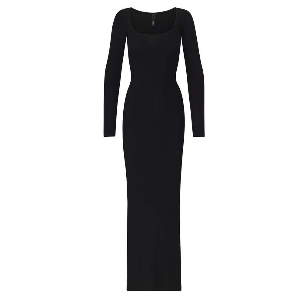 SKIMS Ribbed Long Sleeve Maxi Dress Black Size S NWT